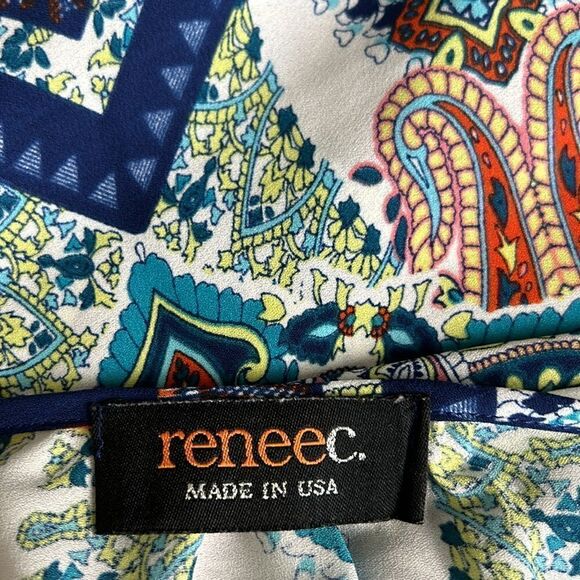 Renee C. No iron Large Paisley Chevron V-Neck 3/4 Sleeve Vibrant Boho Blouse top - Picture 9 of 11